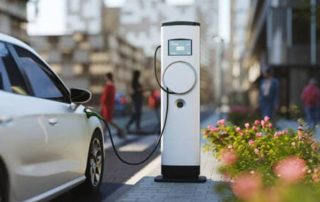 Auto siendo cargado por cargador eléctrico